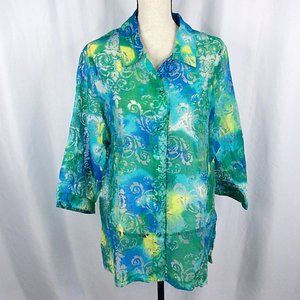 Tantrums Sheer Burnout Button Down Top Tie Dye